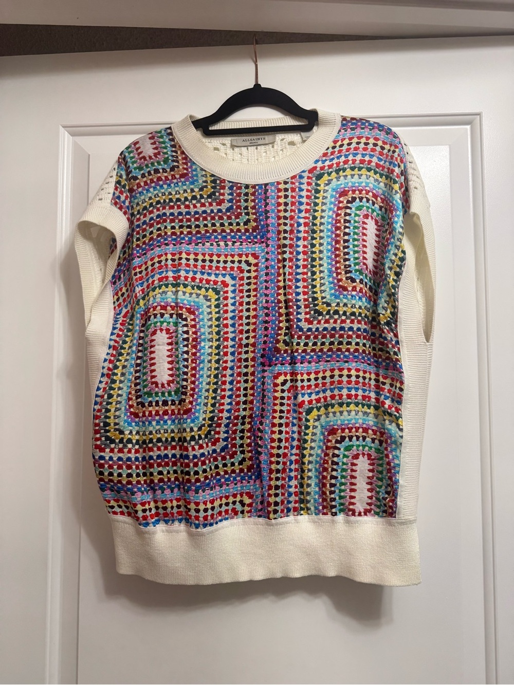 AllSaints Marti Luisa Rainbow Mix Media Top Crochet Knit Sweater White Small - Picture 9 of 11